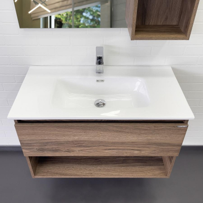 Тумба с раковиной Comforty Бордо 90 00-00019288 подвесная Дуб темно-коричневый