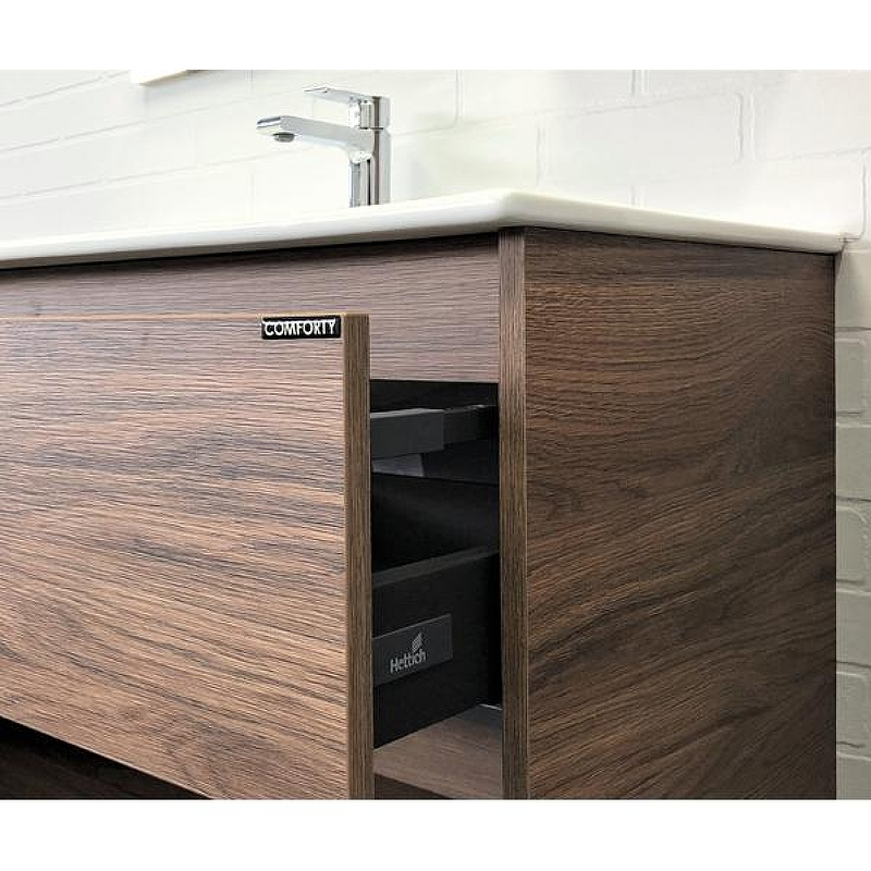 Тумба с раковиной Comforty Бордо 90 00-00019288 подвесная Дуб темно-коричневый, купить, цена, заказать, магазин, доставка, скидка, промокод, купить, цена, заказать, магазин, доставка, скидка, промокод