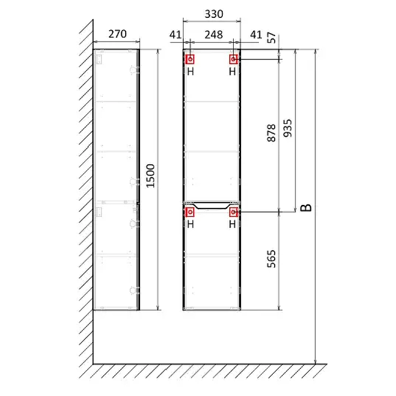 Шкаф пенал AQUAme S3 33 AQM9003GM подвесной цвет Антрацит, купить, цена, заказать, магазин, доставка, скидка, промокод, купить, цена, заказать, магазин, доставка, скидка, промокод