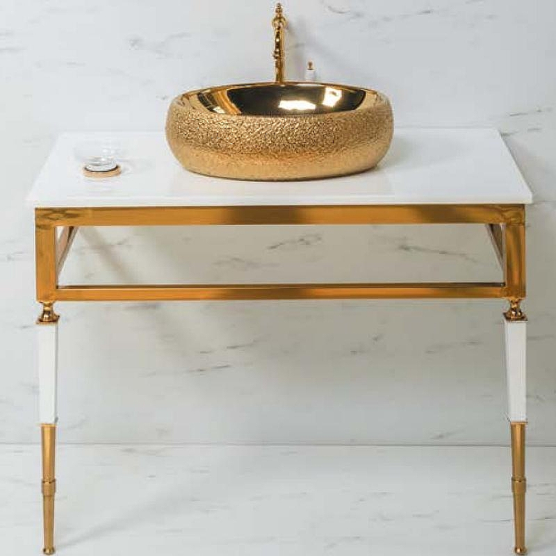 Консоль под раковину Boheme Armadi Art Vogue 100 890-G Золото Белая, купить, цена, заказать, магазин, доставка, скидка, промокод, купить, цена, заказать, магазин, доставка, скидка, промокод