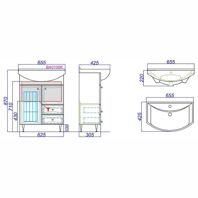 Тумба под раковину Aqwella Барселона 65 BA0106K Белый, купить, цена, заказать, магазин, доставка, скидка, промокод, купить, цена, заказать, магазин, доставка, скидка, промокод