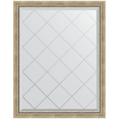 Зеркало Evoform Exclusive-G 118х93 BY 4347 с гравировкой в багетной раме - Состаренное серебро с плетением 70