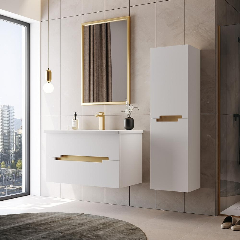 Тумба с раковиной Orka Lodi 80 5005884 подвесная цвет Белый Золото, купить, цена, заказать, магазин, доставка, скидка, промокод, купить, цена, заказать, магазин, доставка, скидка, промокод