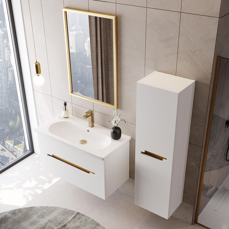 Тумба с раковиной Orka Lodi 80 5005884 подвесная цвет Белый Золото, купить, цена, заказать, магазин, доставка, скидка, промокод, купить, цена, заказать, магазин, доставка, скидка, промокод