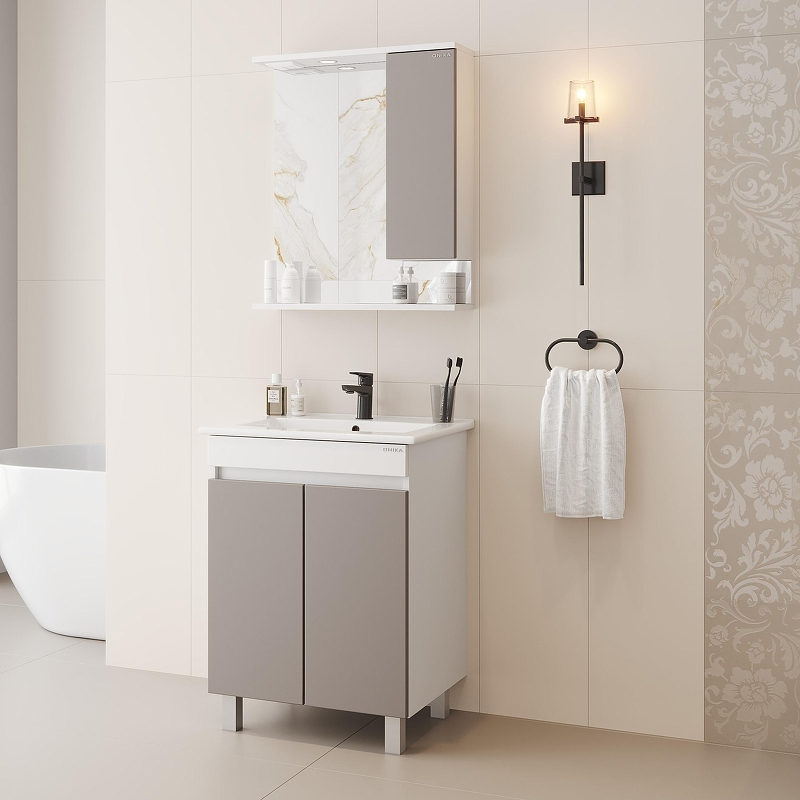 Зеркало со шкафом Onika Марви 60 R 206088 с подсветкой цвет Белый Мокко, купить, цена, заказать, магазин, доставка, скидка, промокод, купить, цена, заказать, магазин, доставка, скидка, промокод