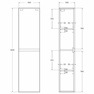 Шкаф пенал Cezares Molveno 40 MOLVENO-1600-2A-SC-LB подвесной Legno Bianco