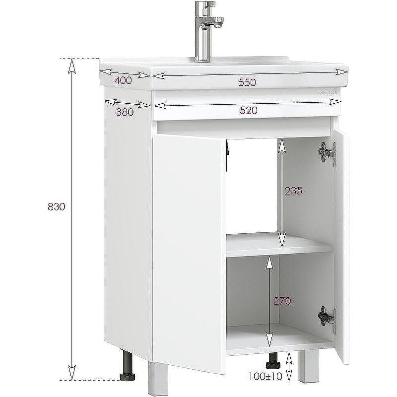 Тумба под раковину Onika Милтон Квадро 55 105561 Белая, купить, цена, заказать, магазин, доставка, скидка, промокод, купить, цена, заказать, магазин, доставка, скидка, промокод