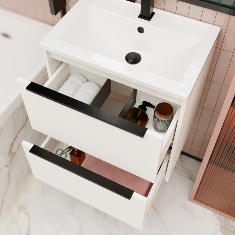 Тумба под раковину La Fenice Tesoro 60 FNC-01-TES-PB-60-2 подвесная Белая матовая, купить, цена, заказать, магазин, доставка, скидка, промокод, купить, цена, заказать, магазин, доставка, скидка, промокод