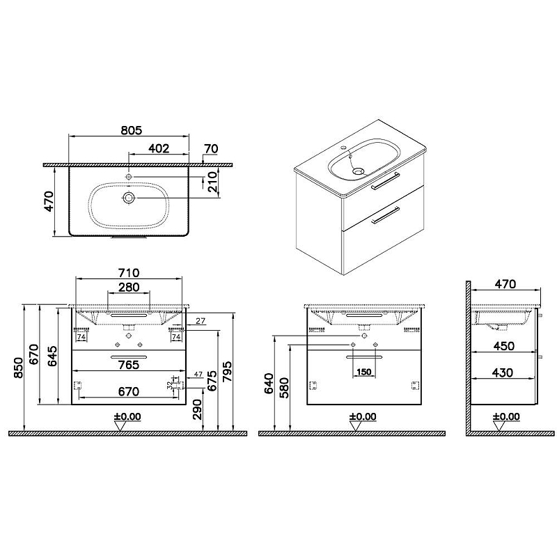 Тумба с раковиной Vitra Root Flat 80 68289 подвесная Серый камень матовый, купить, цена, заказать, магазин, доставка, скидка, промокод, купить, цена, заказать, магазин, доставка, скидка, промокод