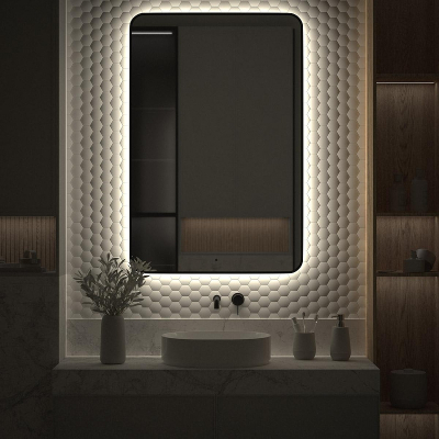 Зеркало Defesto Aura 80х120 DF 2970R с подсветкой 38W-4500K/ИК - выключатель/Нейтральный белый свет/Черная рама