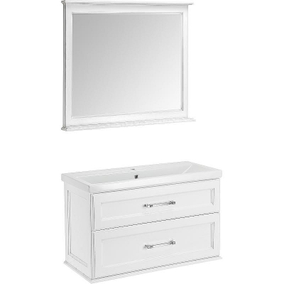 Комплект мебели для ванной ASB-Woodline Венеция 100 1195601 подвесной Белый с патиной Серебро