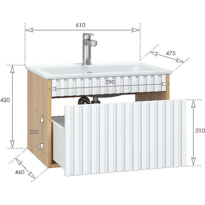 Тумба под раковину Onika Дайлер 60 106150 подвесная Белая Дуб сонома, купить, цена, заказать, магазин, доставка, скидка, промокод, купить, цена, заказать, магазин, доставка, скидка, промокод