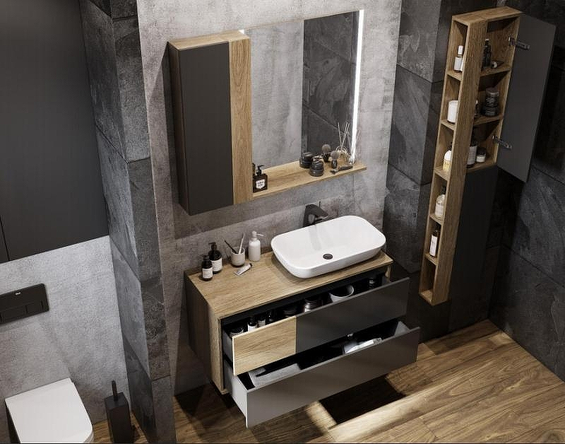 Подвесной шкаф Aquaton Терра 35 1A247503TEKA0 Дуб Кантри Антрацит, купить, цена, заказать, магазин, доставка, скидка, промокод, купить, цена, заказать, магазин, доставка, скидка, промокод