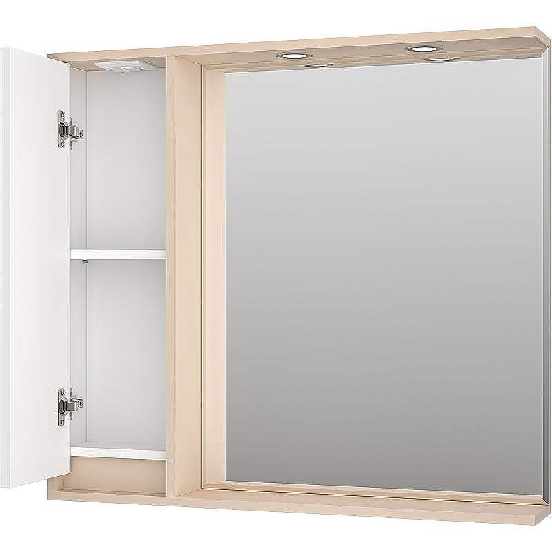 Зеркало со шкафом Brevita Balaton 90 L BAL-04090-03-01Л с подсветкой Белое матовое Бежевое матовое, купить, цена, заказать, магазин, доставка, скидка, промокод, купить, цена, заказать, магазин, доставка, скидка, промокод