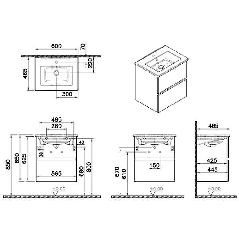 Тумба с раковиной Vitra Mia Plus Square 60 69729 подвесная Антрацит глянцевый, купить, цена, заказать, магазин, доставка, скидка, промокод, купить, цена, заказать, магазин, доставка, скидка, промокод