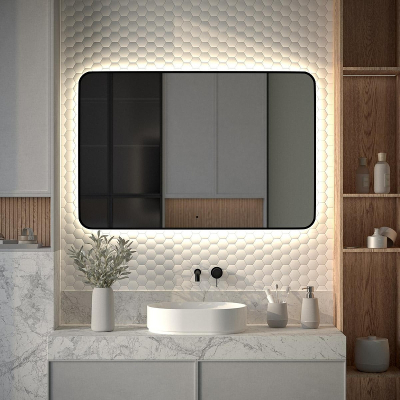 Зеркало Defesto Aura 120х80 DF 2970RH с подсветкой 38W-4500K/ИК - выключатель/Нейтральный белый свет/Черная рама