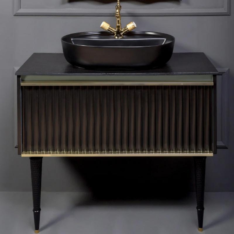 Тумба под раковину Boheme Armadi Art Vallessi Avantgarde Canale 100 843-100-BG подвесная Черная Золото, купить, цена, заказать, магазин, доставка, скидка, промокод, купить, цена, заказать, магазин, доставка, скидка, промокод