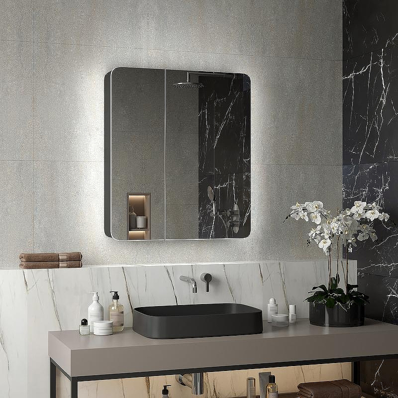 Зеркальный шкаф Reflexion Black 760х850 RF2002BL с подсветкой Черный матовый, купить, цена, заказать, магазин, доставка, скидка, промокод, купить, цена, заказать, магазин, доставка, скидка, промокод