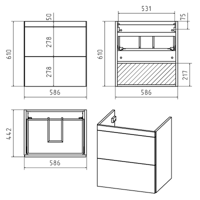 Тумба с раковиной Misty Атлантик 60 УТ000011690 подвесная Белая