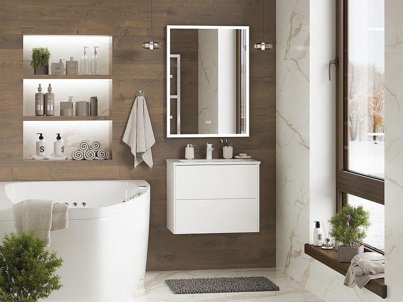 Тумба с раковиной Brevita Toy 60 УТ000025659 подвесная Белая глянцевая, купить, цена, заказать, магазин, доставка, скидка, промокод, купить, цена, заказать, магазин, доставка, скидка, промокод