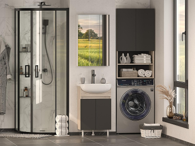 Подвесной шкаф Misty Поло 60 О-Пол08060-012 над стиральной машиной Антрацит Дуб Галифакс белый