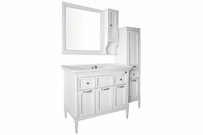 Тумба под раковину ASB-Woodline Гранда 105 11486 Белая с патиной Серебро