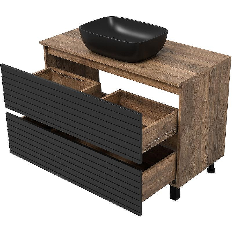 Тумба под раковину Brevita Dakota 100 DAK-07100-19/02-2Я Черный кварц Дуб Галифакс олово, купить, цена, заказать, магазин, доставка, скидка, промокод, купить, цена, заказать, магазин, доставка, скидка, промокод