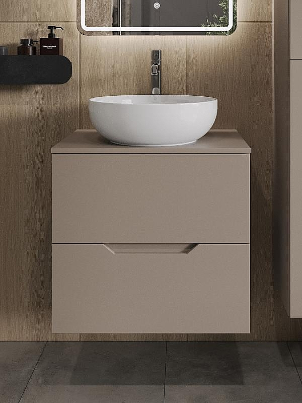 Тумба с раковиной Orange Line 60 Li-60TuLMDF+B07-420W подвесная Латте матовый, купить, цена, заказать, магазин, доставка, скидка, промокод, купить, цена, заказать, магазин, доставка, скидка, промокод