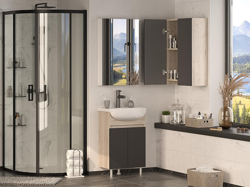 Подвесной шкаф Misty Поло 60 О-Пол08060-014По Антрацит Дуб Галифакс белый, купить, цена, заказать, магазин, доставка, скидка, промокод, купить, цена, заказать, магазин, доставка, скидка, промокод