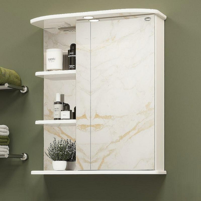 Зеркальный шкаф Onika Карина 55.01 R 205513 с подсветкой Белый, купить, цена, заказать, магазин, доставка, скидка, промокод, купить, цена, заказать, магазин, доставка, скидка, промокод