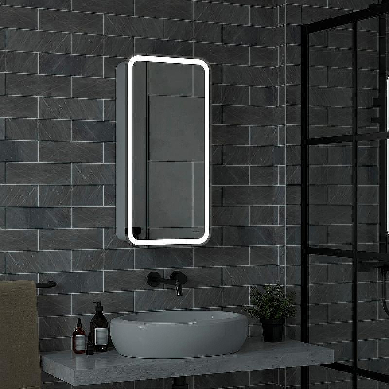 Зеркальный шкаф Reflexion Circle 400х800 R RF2104SR с подсветкой Белый матовый, купить, цена, заказать, магазин, доставка, скидка, промокод, купить, цена, заказать, магазин, доставка, скидка, промокод