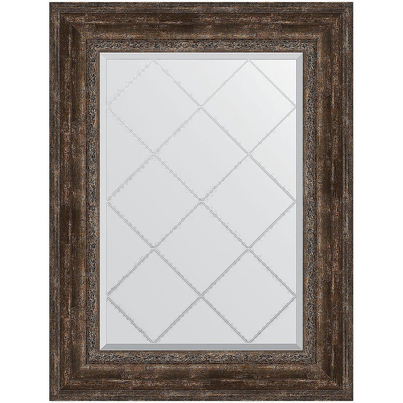 Зеркало Evoform Exclusive-G 95х72 BY 4129 с гравировкой в багетной раме - Состаренное дерево с орнаментом 120, купить, цена, заказать, магазин, доставка, скидка, промокод, купить, цена, заказать, магазин, доставка, скидка, промокод