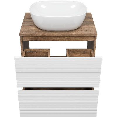 Тумба под раковину Brevita Dakota 60 DAK-07060-19/01-2Я Белая матовая Дуб Галифакс олово