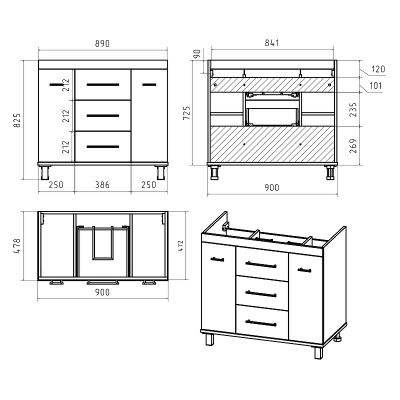 Тумба с раковиной Misty Терра 90 УТ000011810 Серая матовая