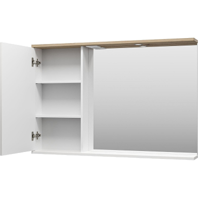 Зеркало со шкафом Misty Респект 120 L Э-Рес02120-1Л с подсветкой Белое Дуб Артизан