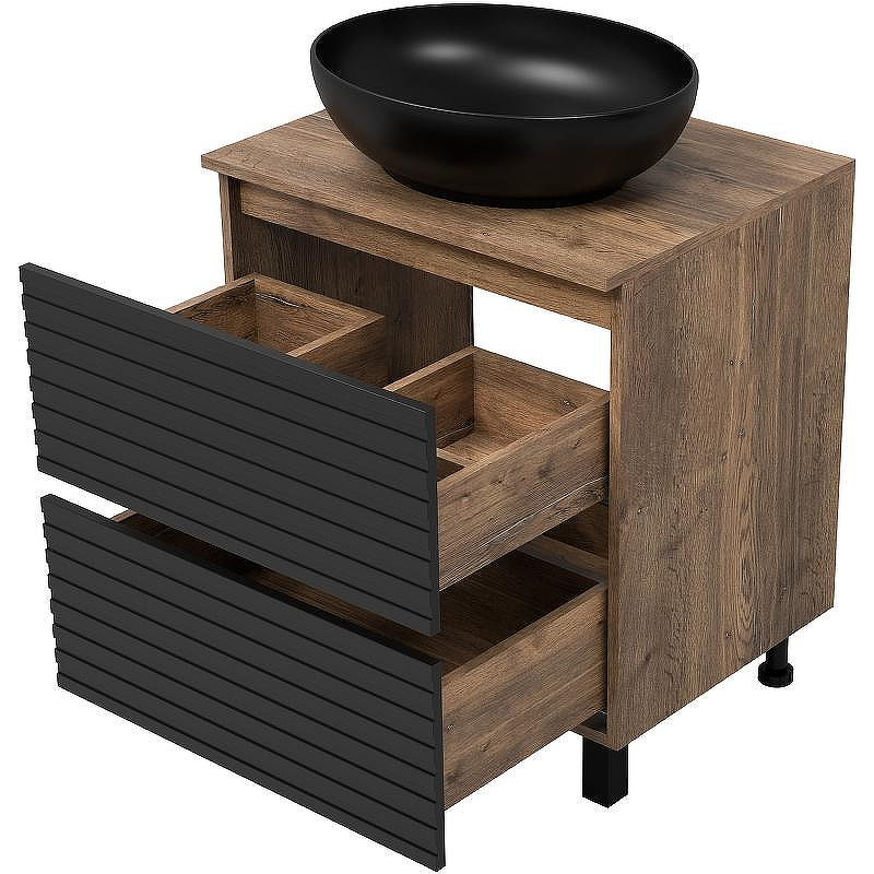 Тумба под раковину Brevita Dakota 60 DAK-07060-19/02-2Я Черный кварц Дуб Галифакс олово, купить, цена, заказать, магазин, доставка, скидка, промокод, купить, цена, заказать, магазин, доставка, скидка, промокод