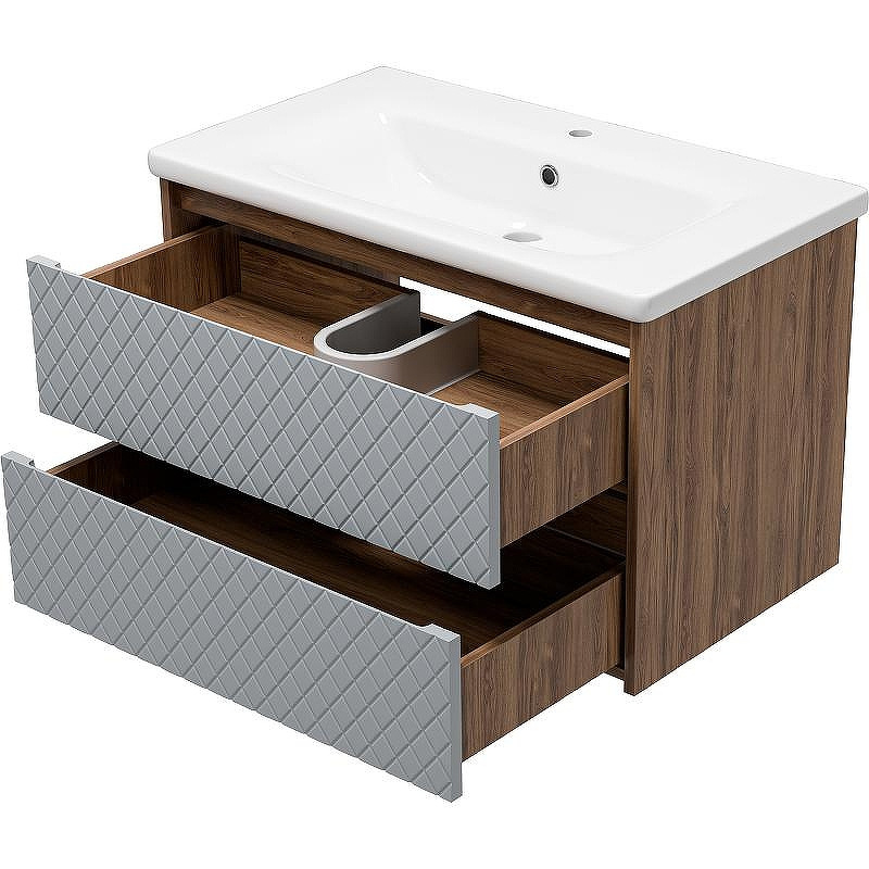 Тумба с раковиной Brevita Chester 80 УТ000022881 подвесная Серая матовая Дуб Чарльстон темно-коричневый, купить, цена, заказать, магазин, доставка, скидка, промокод, купить, цена, заказать, магазин, доставка, скидка, промокод