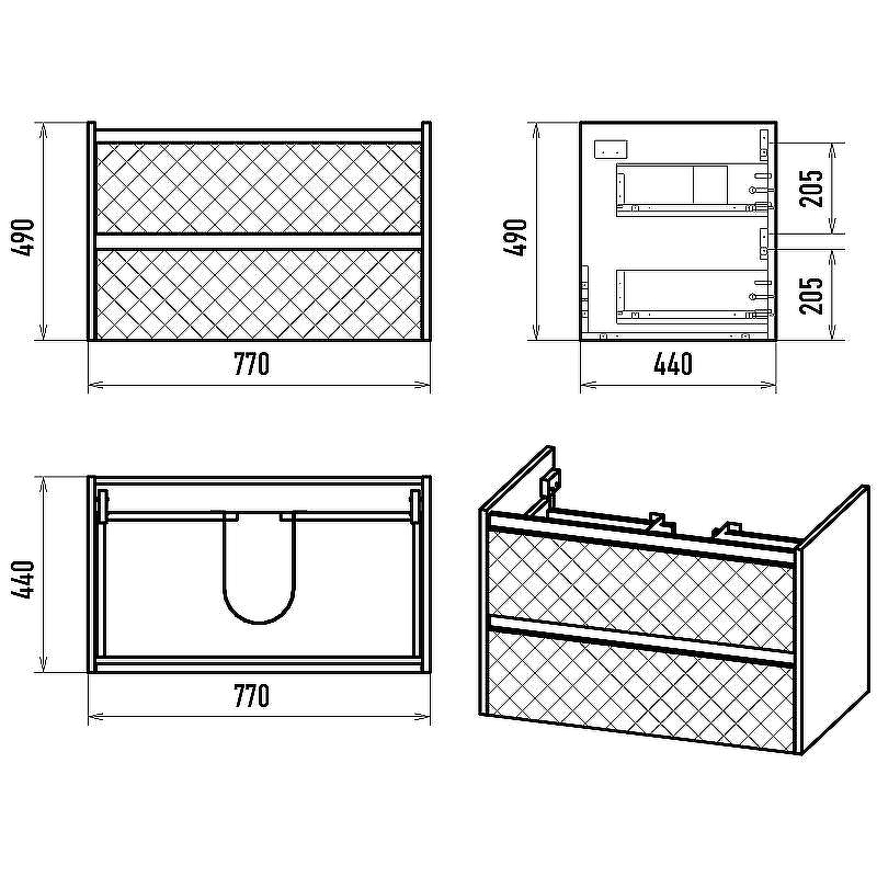 Тумба с раковиной Brevita Chester 80 УТ000022881 подвесная Серая матовая Дуб Чарльстон темно-коричневый, купить, цена, заказать, магазин, доставка, скидка, промокод, купить, цена, заказать, магазин, доставка, скидка, промокод