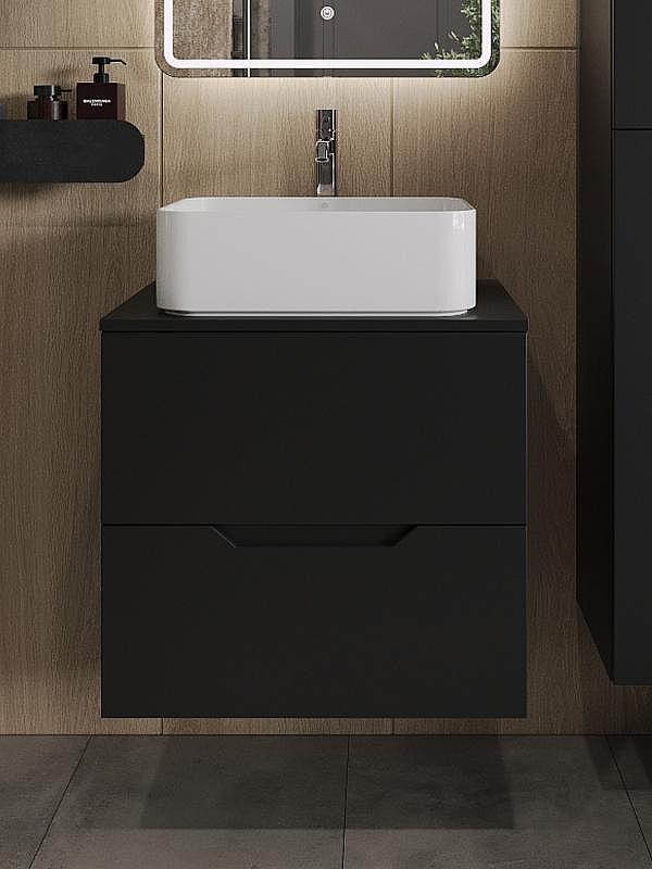 Тумба с раковиной Orange Line 60 Li-60TubMDF+B02-460W подвесная Черная матовая, купить, цена, заказать, магазин, доставка, скидка, промокод, купить, цена, заказать, магазин, доставка, скидка, промокод