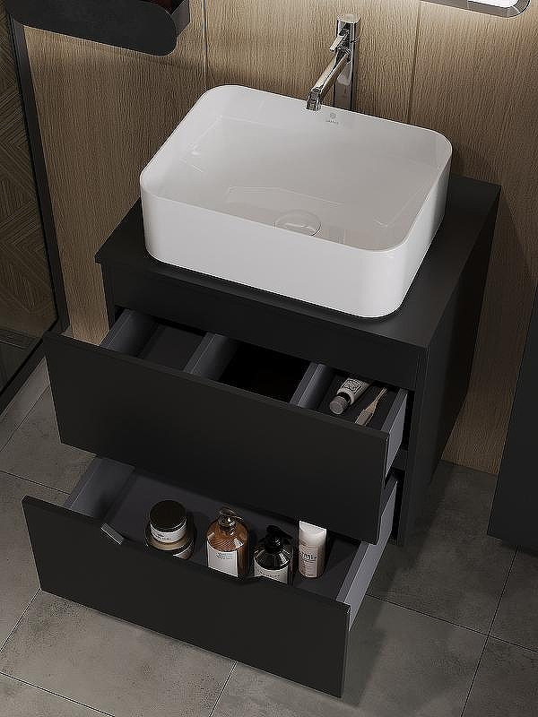 Тумба с раковиной Orange Line 60 Li-60TubMDF+B02-460W подвесная Черная матовая, купить, цена, заказать, магазин, доставка, скидка, промокод, купить, цена, заказать, магазин, доставка, скидка, промокод