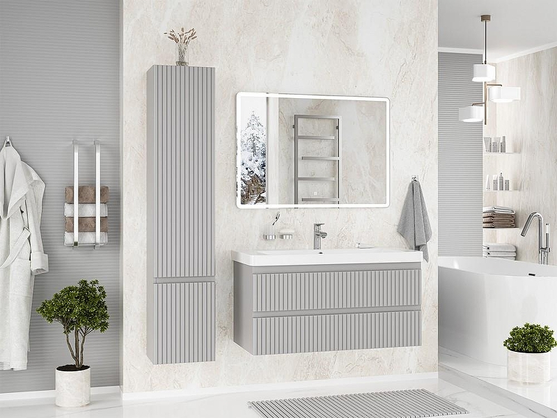 Тумба с раковиной Brevita Victory 105 УТ000025791 подвесная Серый шелк, купить, цена, заказать, магазин, доставка, скидка, промокод, купить, цена, заказать, магазин, доставка, скидка, промокод