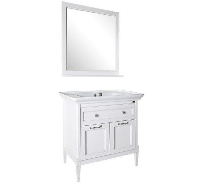 Тумба под раковину ASB-Woodline Гранда 85 11487 Белая с патиной Серебро