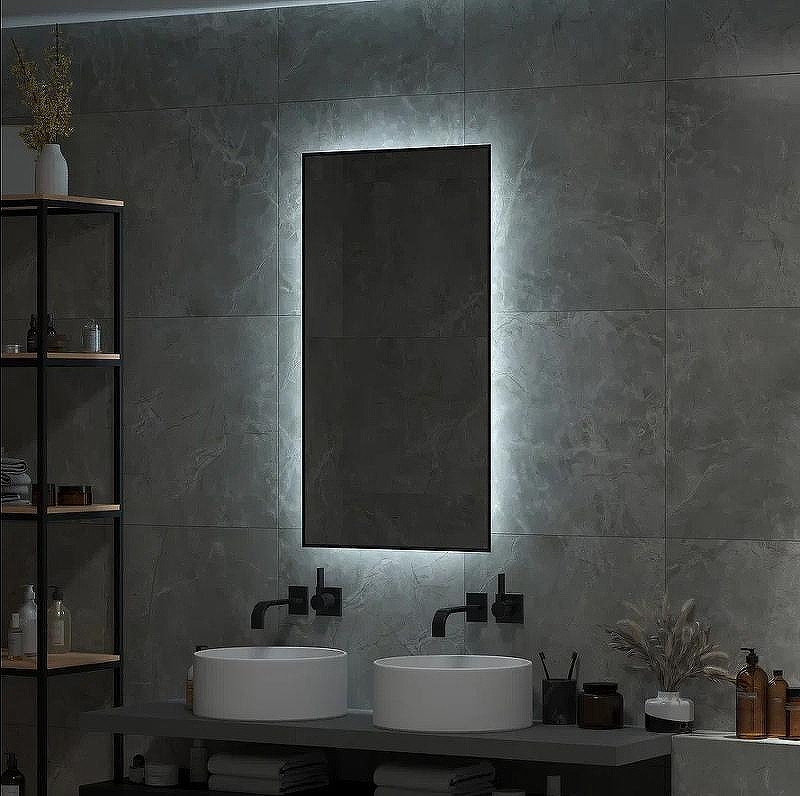 Зеркало Континент Amer 600х1000 ЗЛП1526 с подсветкой Черное с бесконтактным выключателем, купить, цена, заказать, магазин, доставка, скидка, промокод, купить, цена, заказать, магазин, доставка, скидка, промокод