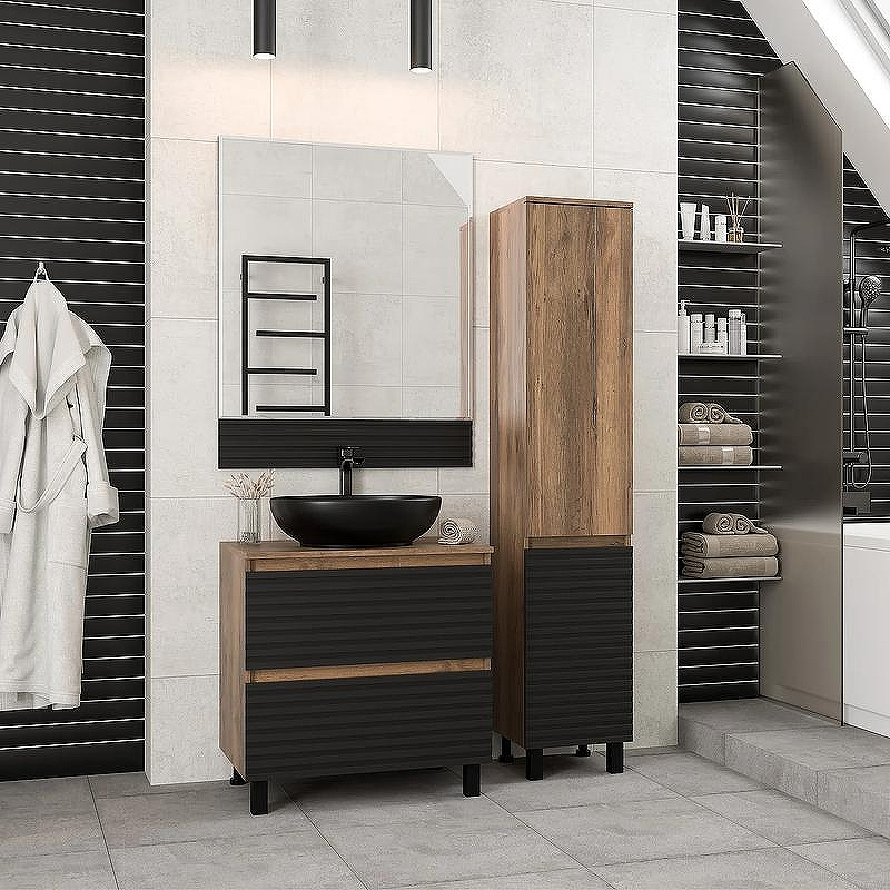 Тумба под раковину Brevita Dakota 70 DAK-07070-19/02-2Я Черный кварц Дуб Галифакс олово, купить, цена, заказать, магазин, доставка, скидка, промокод, купить, цена, заказать, магазин, доставка, скидка, промокод