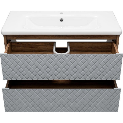 Тумба с раковиной Brevita Chester 90 УТ000022882 подвесная Серая матовая Дуб Чарльстон темно-коричневый