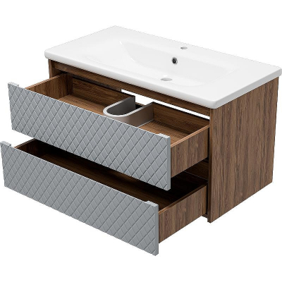 Тумба с раковиной Brevita Chester 90 УТ000022882 подвесная Серая матовая Дуб Чарльстон темно-коричневый