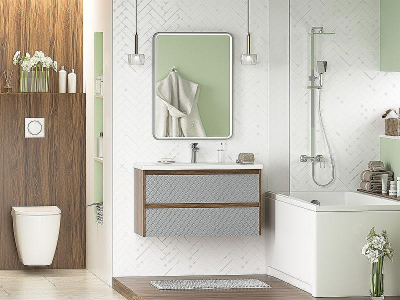 Тумба с раковиной Brevita Chester 90 УТ000022882 подвесная Серая матовая Дуб Чарльстон темно-коричневый