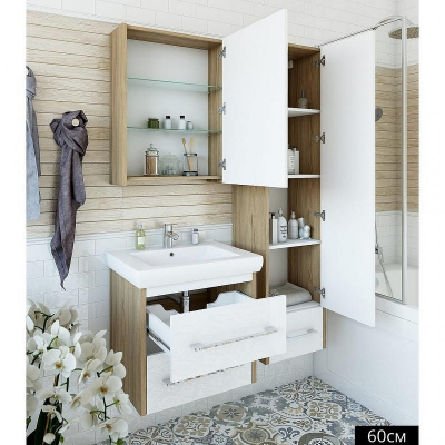 Тумба под раковину Sanflor Ларго 60.2 С0002121 подвесная Белая Швейцарский вяз