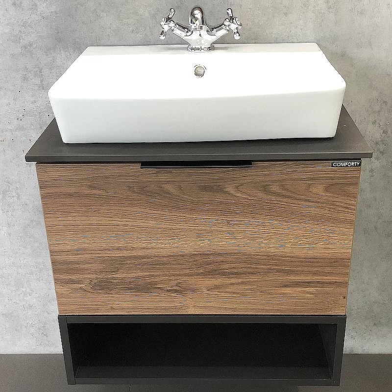 Тумба с раковиной Comforty Штутгарт 60 00004151039 подвесная Дуб темно-коричневый Черная столешница, купить, цена, заказать, магазин, доставка, скидка, промокод, купить, цена, заказать, магазин, доставка, скидка, промокод