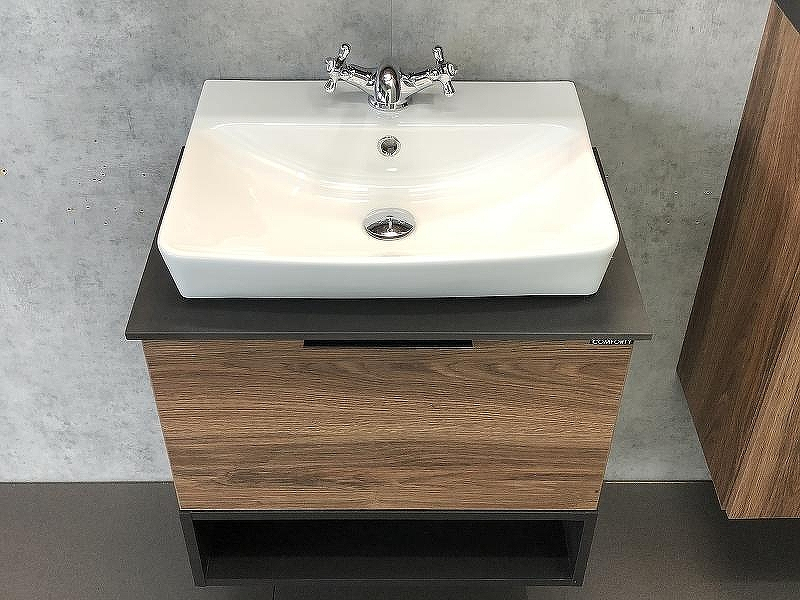 Тумба с раковиной Comforty Штутгарт 60 00004151039 подвесная Дуб темно-коричневый Черная столешница, купить, цена, заказать, магазин, доставка, скидка, промокод, купить, цена, заказать, магазин, доставка, скидка, промокод